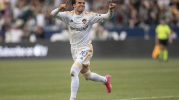 Onside: Major League Soccer TV show screenshot 1: Riqui Puig points his fingers up and smiles after scoring goal. 