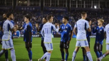 Onside: Major League Soccer TV show screenshot 3: players from opposing teams walk and shake hands.