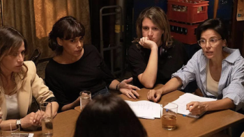 Past Lies screenshot 3: Rita (Elena Anaya) talks to other women around table. 