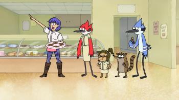 Regular Show: The Lost Tapes TV show screenshot 3: Mordecai and Rigby in a cafeteria