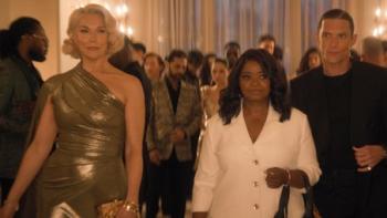 Ride or Die: Judith, Debbie, and Billy (Ed Skrein) show up to a party dressed to the nines