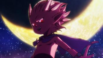 Sand Land screenshot 3: Close-up view of Beelzebub posing against the night sky and a crescent moon.