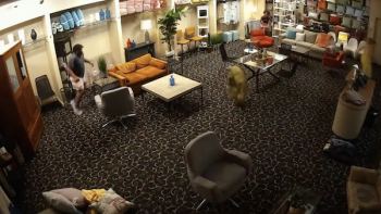 Scare Tactics TV show screenshot 3: A man runs around inside a furniture showroom