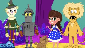 Animated Wizard of Oz characters pose.
