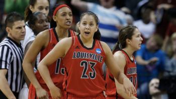 Off the Rez Movie: Shoni Schimmel in red jersey on the basketball court