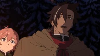 Sentenced to Be a Hero TV Show: Dotta stands behind Xylo as they make horrified facial expressions