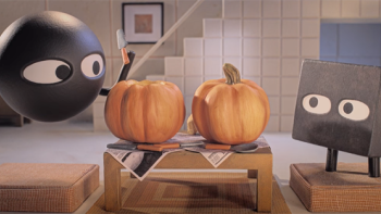 Shape Island: Creepy Cave Crawl. Circle and Square carve Halloween jack-o-lanterns.