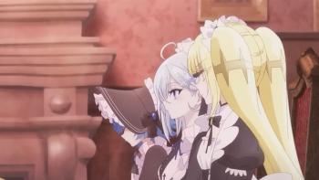 Shiboyugi TV show screenshot 1: A side profile of Aoi, Yuuki, and Kinko sitting together at a dining table