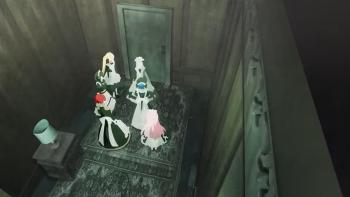 Shiboyugi TV show screenshot 3: Kinko, Yuuki, Beniya, Aoi, Kokuto and Momono are shown in aerial view talking in a group