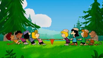 Snoopy Presents A Summer Musical TV show screenshot 2: Charlie Brown and the gang play tug-of-war at camp