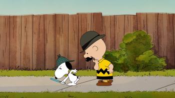 Snoopy Presents There's No Place Like Home Snoopy TV: Snoopy and Charlie Brown follow clues on the sidewalk wearing detective outfits.