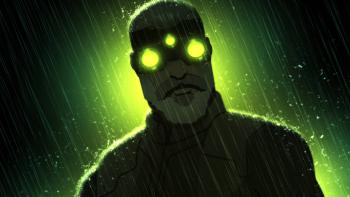Sam Fisher silhouette with iconic night vision goggles. 