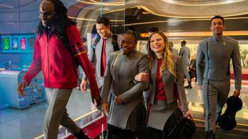Star Trek Academy TV show screenshot: a group of students walk together, smiling