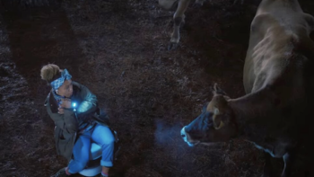 Still Up TV show screenshot 3: Lisa falls on ground next to cow.