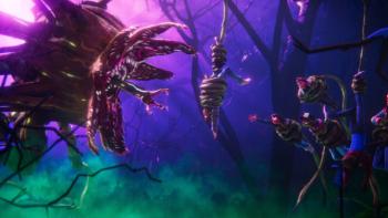 Stranger Things: Tales from '85: The Stranger Things gang is wrapped up in tentacles and held upside-down as the Vecna opens its maw to threaten them