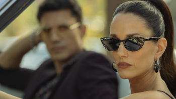 Suspicious Minds TV show screenshot 1: Amber in sunglasses sitting next to Rui in car. 