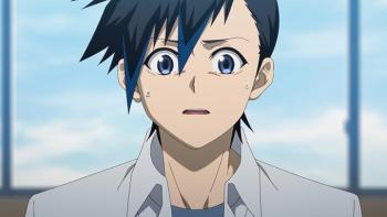 Tasuketsu -Fate of the Majority- TV Show: A boy with black spiky hair looks concerned, standing by a brightly lit window.