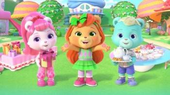 Tea Town Teddy Bears TV Show: Ginger, Boba, and Early Grey Teddy Bears gesture happily