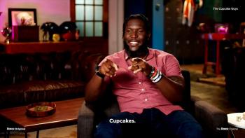 The Cupcake Guys TV Show: Brian Orakpo, a black former NFL player, sits in a chair and talks to the camera