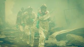 The Days TV show screenshot 3: Hazmat workers in the smoky aftermath of the Fukushima tsunami