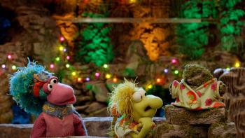 The First Snow of Fraggle Rock TV Show: Wembley Fraggle makes a rock man instead of a snowman