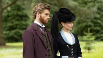 The Forsytes TV show screenshot 2: Danny Griffin and Tuppence Middleton stroll in a grassy field