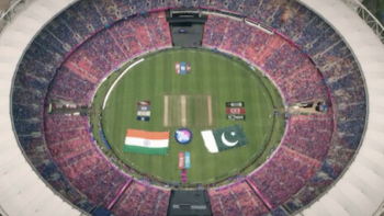 The Great Rivalry: India vs Pakistan TV show screenshot 3: Overhead view of packed cricket stadium.