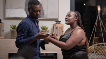 The Ultimatum: South Africa TV show screenshot 2: A couple exchange words over cell phone. 
