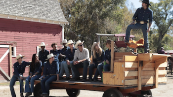 The Wranglers TV show screenshot 2: The staff on a flat wagon. 