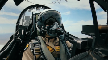 Top Guns: The Next Generation TV show screenshot 3: Student pilot in jetfighter wearing helmet and mask.