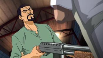 Trese TV show screenshot 1: Hank holds up a gun to someone’s stomach in a threatening manner