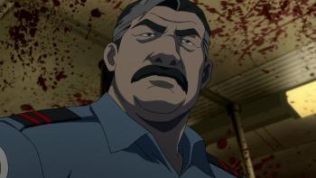 Trese TV show screenshot 3: Captain Guerrero surveys a room full of blood splattering