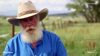 UFO Cowboys TV show screenshot: A sunburned white man talks to the camera.