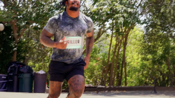 UHC: Ultimate Home Championship TV Show: Von Miller runs the Rubbish Relay. 