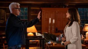 Vladimir TV show screenshot 2: John and our protagonist face each other in their living room; both look dismayed