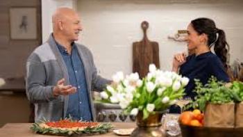 With Love, Meghan Holiday Celebration TV show screenshot #3: Meghan with Tom Colicchio in a kitchen 