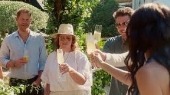 With Love, Meghan TV show screenshot #3: Meghan toasts with Harry and guests