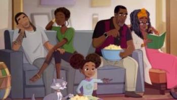 Young Love TV show screenshot 2: A family of five sit in a living room.