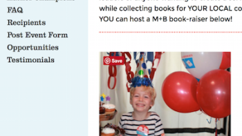 The site features information about how to host a book donation event.
