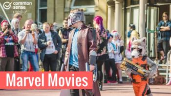 Marvel Movies: Crowd surrounds people dressed as Star Lord and Rocket