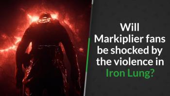 Dark, red-lit silhouette of Markiplier seen from behind, standing in a fleshy, organic tunnel glowing with ominous light