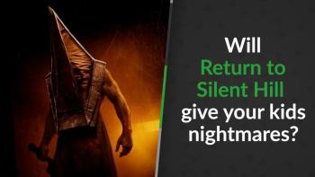 A humanoid figure wearing a pyramid-shaped metal helmet holds a blade, standing in darkness with an ominous orange glow behind them.