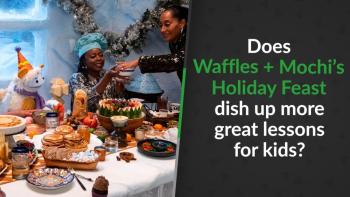 Waffles and Mochi at the dinner table with holiday food