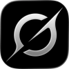 Silver blade logo on a black background.