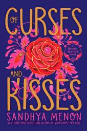 Of Curses and Kisses book cover: A red rose with a gem in the middle, surrounded by pink and red leaves