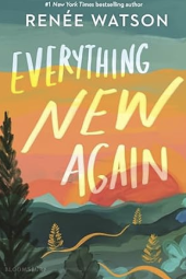 Everything New Again book cover: Trees and mountains under a sunset sky