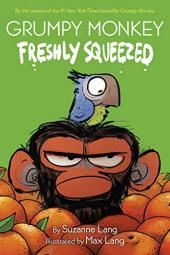 Angry primate face with colorful bird sitting on its head
