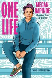 One Life book cover: Illustrated person in blue hoodie with short pink and purple dyed hair on a patterned background