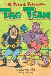 Tag Team book cover: Storybook Lucha libre characters El Toro & La Oink Oink stand in the ring