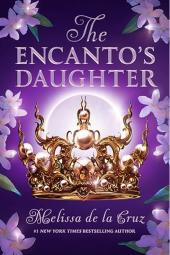The Encanto's Daughter book cover: Elaborate swirly gold crown with pearls, with purple background and flowers